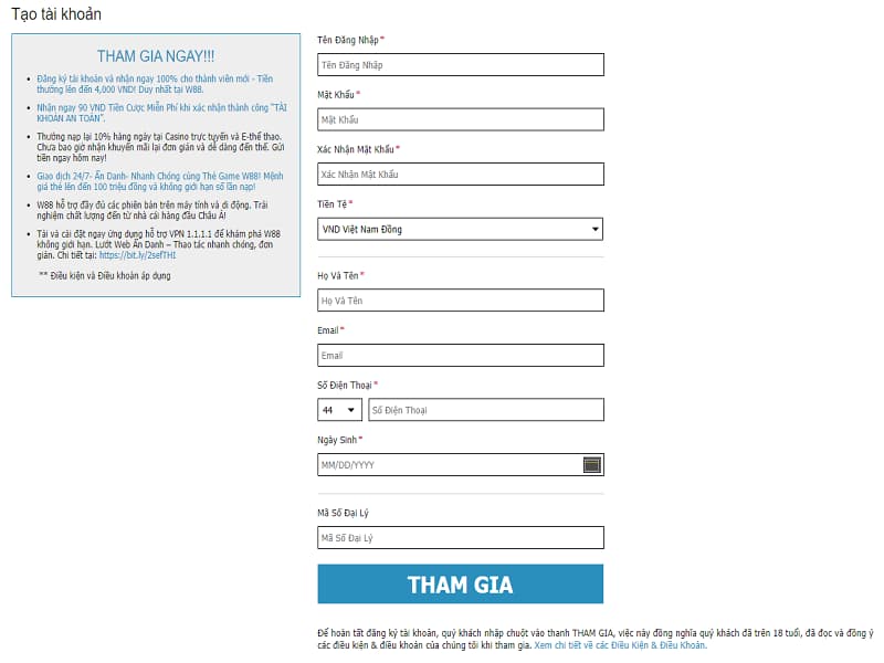đăng ký thành viên mới nhận credit free đăng ký w88