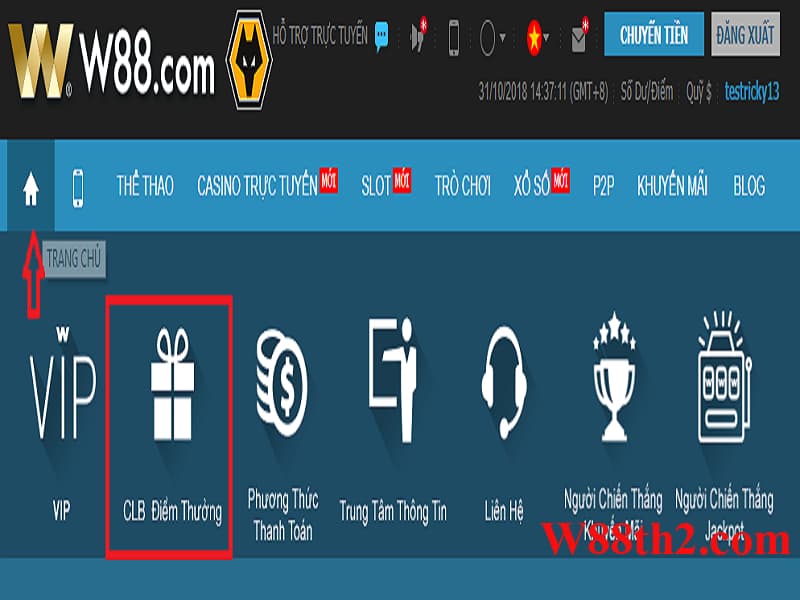 Đổi điểm thưởng W88
