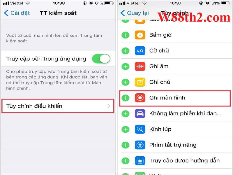cách bật quay màn hình iphone bước 2